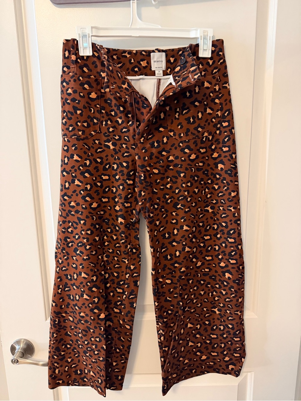 Maeve Brown Leopard-Print Cropped Wide-Leg Pants